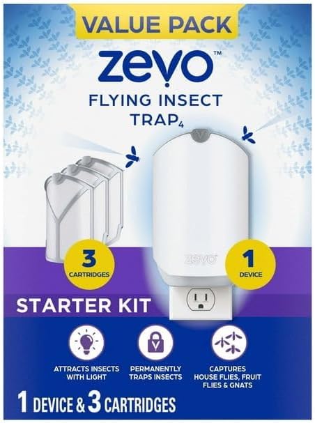 Zevo Flying Insect Trap, Fly Trap, Fruit Fly Trap (1 Devices & 3